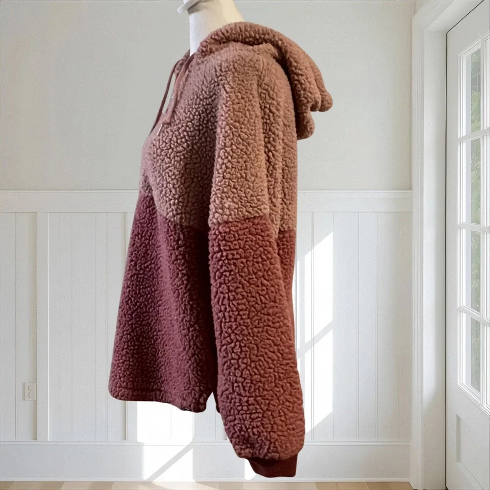 PINK VICTORIA'S SECRET Sherpa Fleece Half-Zip Hoodie Colorblock Pink XS Cozy - Picture 8 of 13